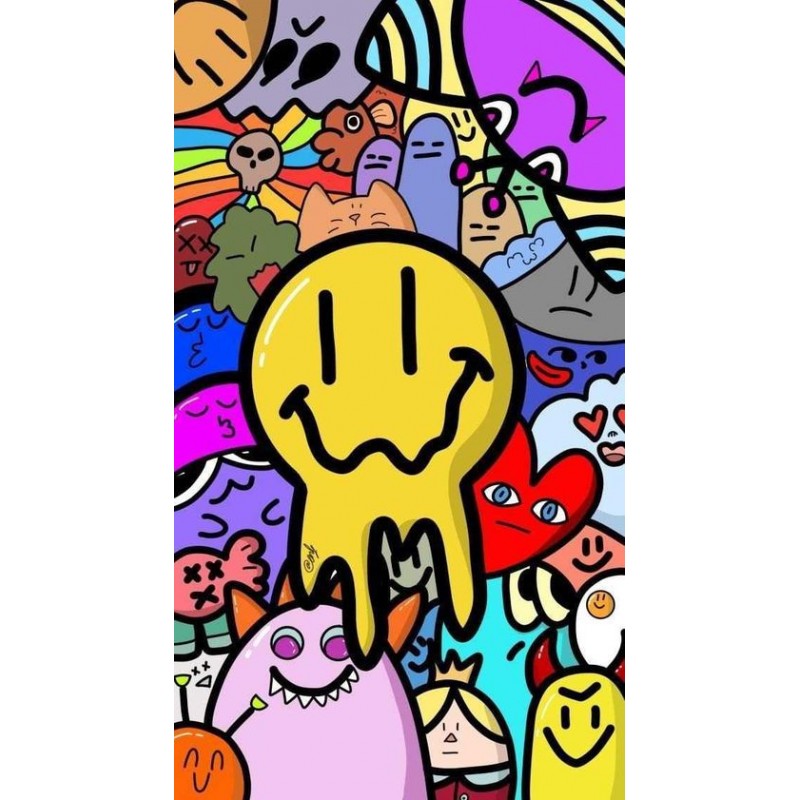 CREE TON AFFICHE PSYCHEDELIQUE SUR LE THEME DU BONHOMME JAUNE LE PLUS CELEBRE « LE SMILEY » (DOODLE ART/POSCA)